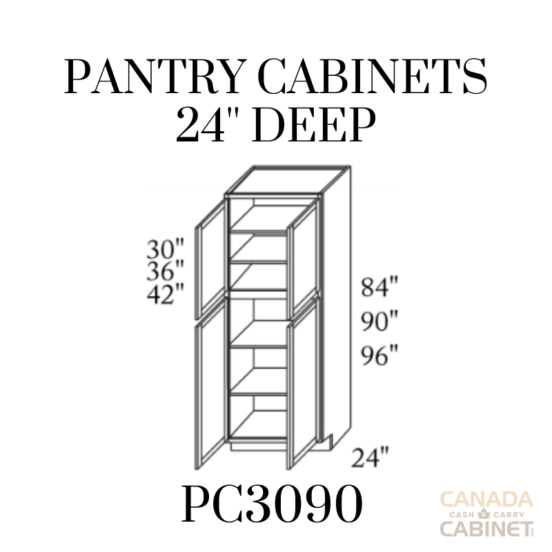 Pearl White Pantry Cabinet 30 inches wide 24 inches deep 90 inches tall with White box and Pearl White doors