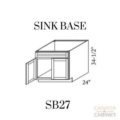 Pearl White Sink Base Cabinet 27 inches wide 24 inches deep 34.5 inches tall with White box and Pearl White doors