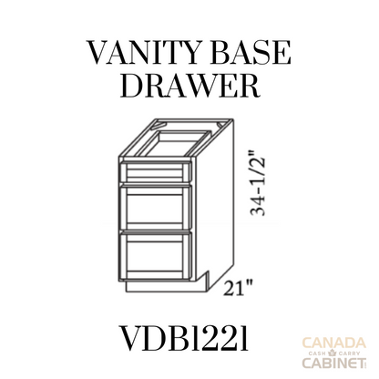 High Gloss Vanity Drawer Base Cabinet 12 inches wide 21 inches deep 34.5 inches tall with White box and High Gloss doors