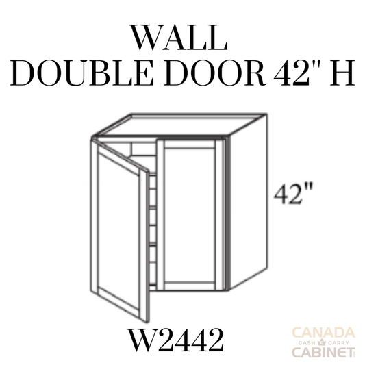 Shaker Grey Wall Cabinet 24 inches wide 12 inches deep 42 inches tall with White box and Shaker Grey doors