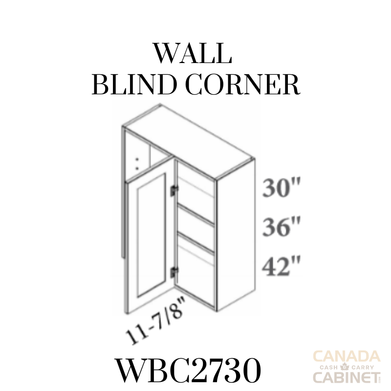 Pearl White Wall Bind Corner Cabinet 27 inches wide 12 inches deep 30 inches tall with White box and Pearl White doors