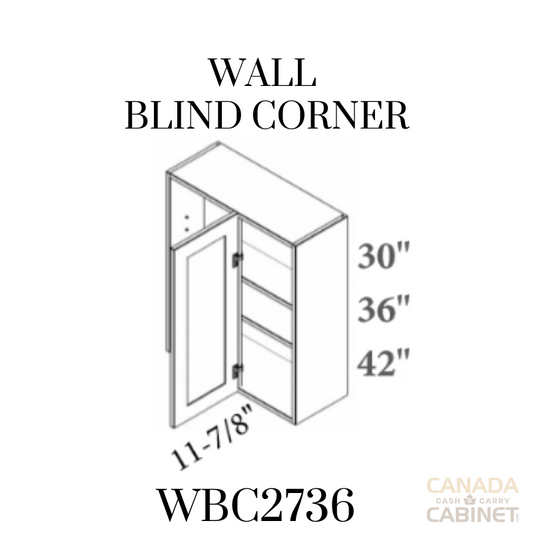 Pearl White Wall Bind Corner Cabinet 27 inches wide 12 inches deep 36 inches tall with White box and Pearl White doors