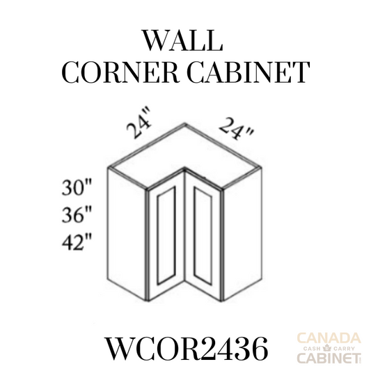 Stormy Grey Wall Corner Cabinet 24 inches wide 12 inches deep 36 inches tall with Stormy Grey box and Stormy Grey doors