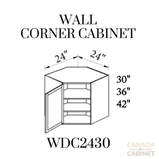 Stormy Grey Wall Diagonal Corner Cabinet 24 inches wide 12 inches deep 30 inches tall with Stormy Grey box and Stormy Grey doors