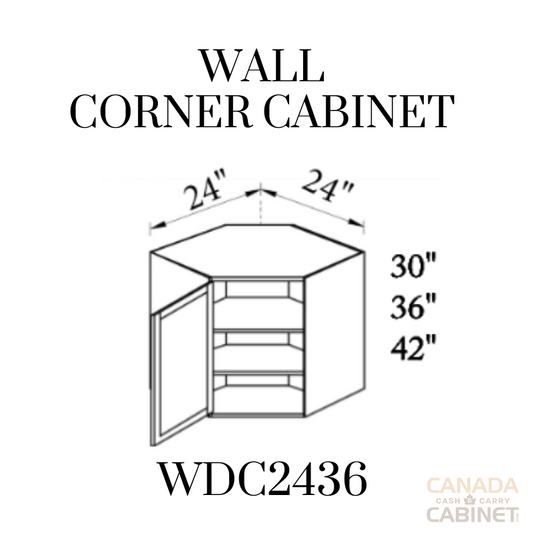 Pearl White Wall Diagonal Corner Cabinet 24 inches wide 12 inches deep 36 inches tall with White box and Pearl White doors