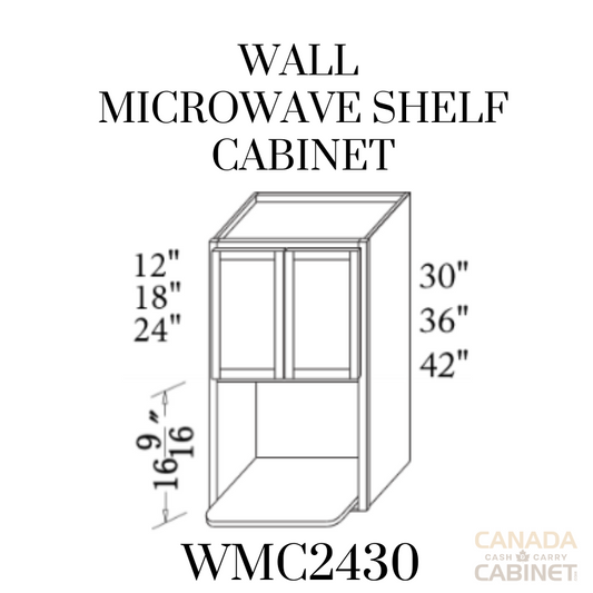 Shaker Grey Wall Microwave Cabinet 24 inches wide 12 inches deep 30 inches tall with White box and Shaker Grey doors