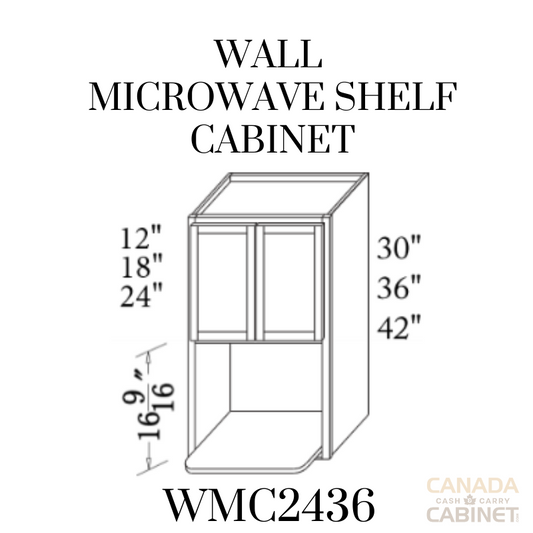 Shaker Grey Wall Microwave Cabinet 24 inches wide 12 inches deep 36 inches tall with White box and Shaker Grey doors