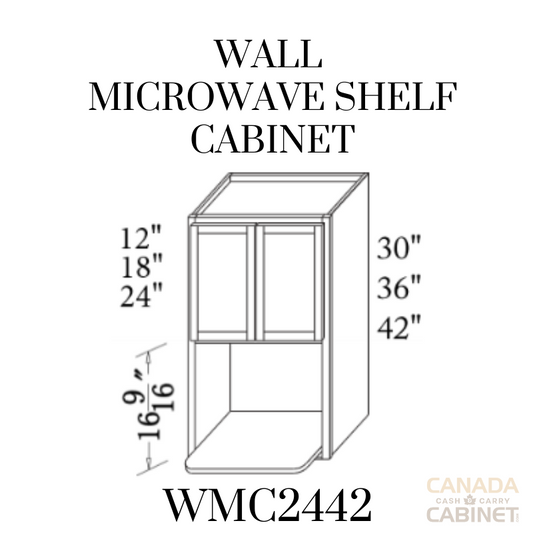 Shaker Grey Wall Microwave Cabinet 24 inches wide 12 inches deep 42 inches tall with White box and Shaker Grey doors